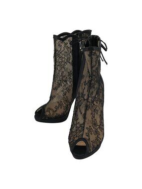Dior Lace Open Toe Heels Boots 36 Black